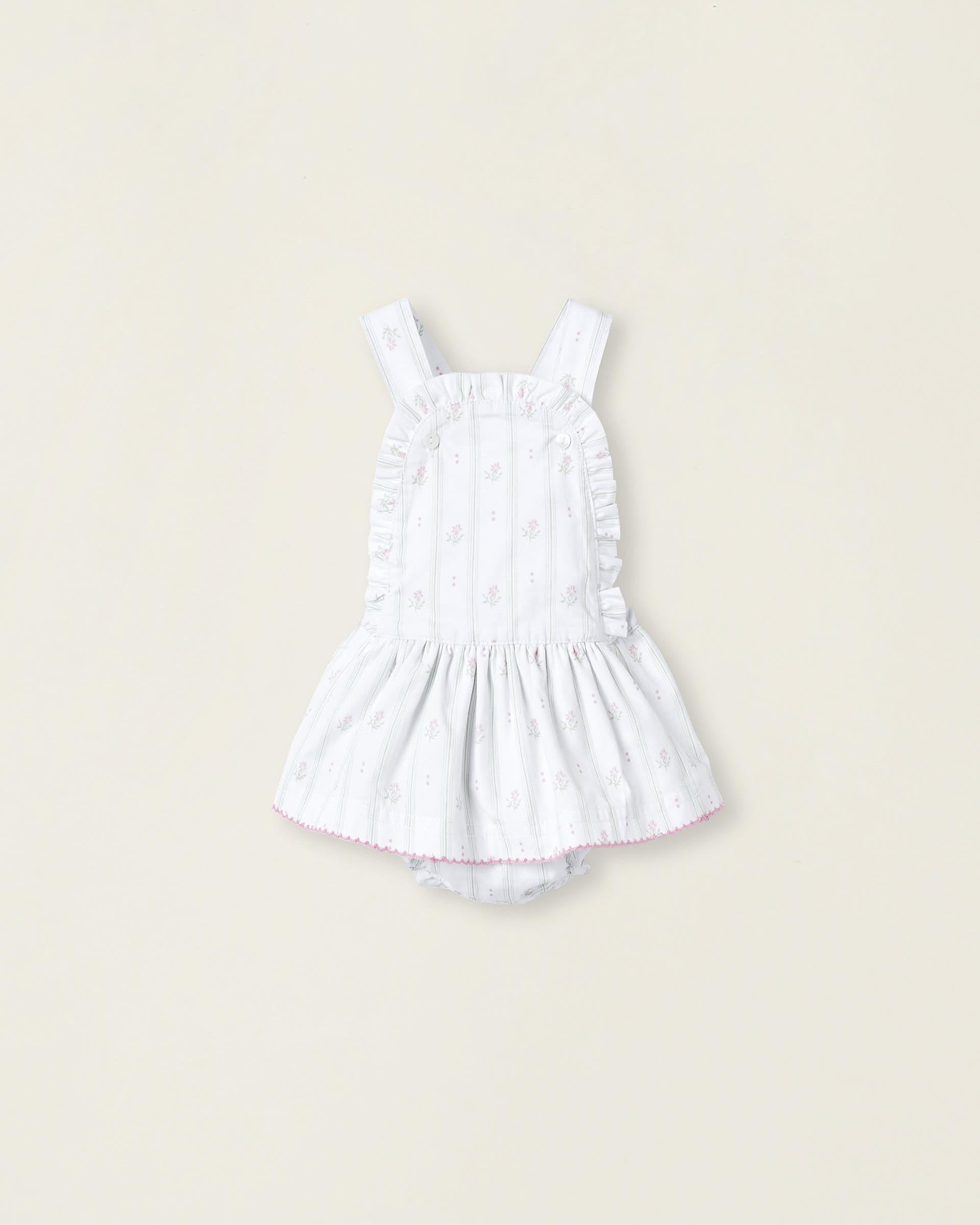 Pinafore Dress with Bloomers for Newborn Baby Girls White Green Pink