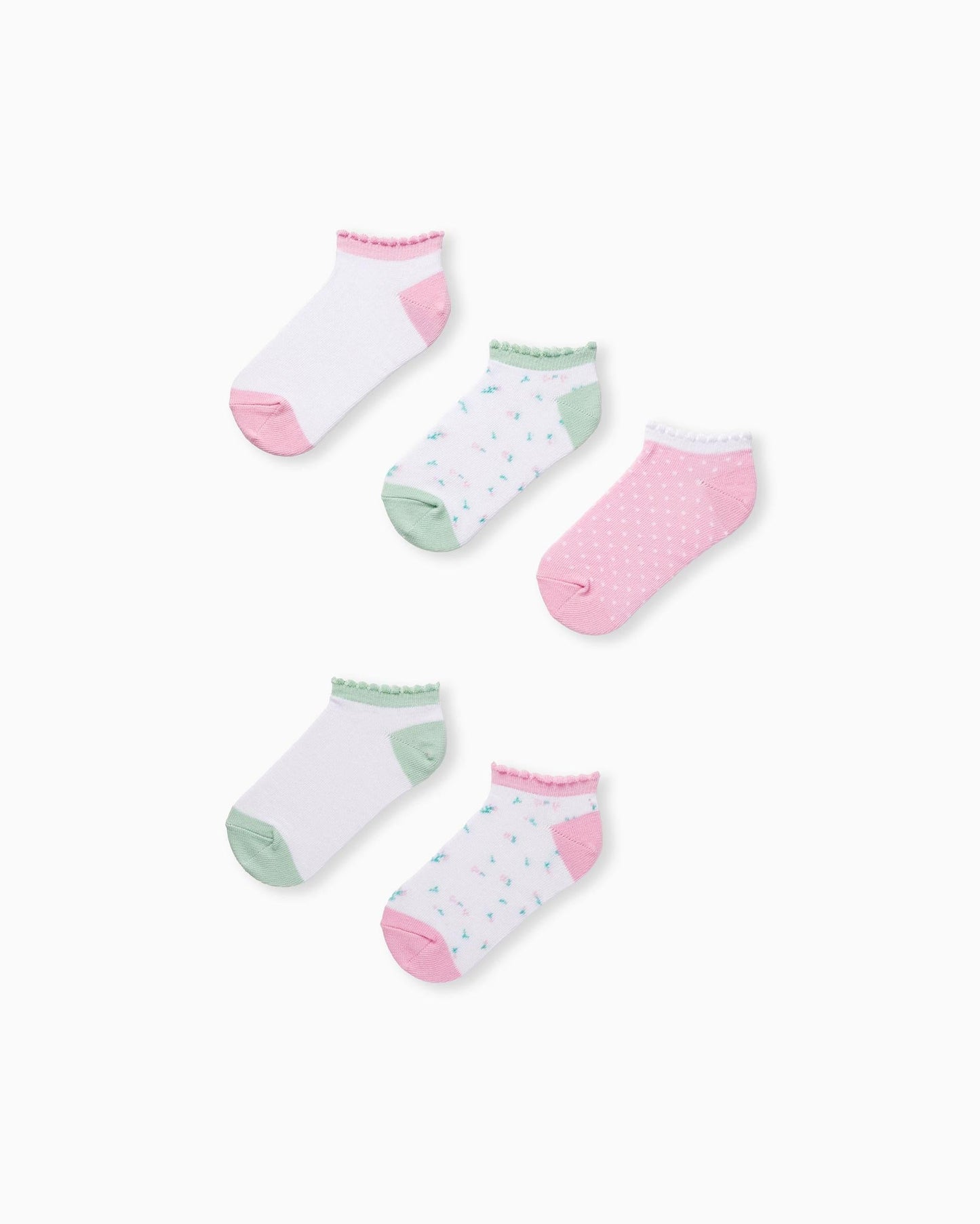 Pack of 5 Pairs of Ankle Socks for Girls 'Flowers', Multicolour