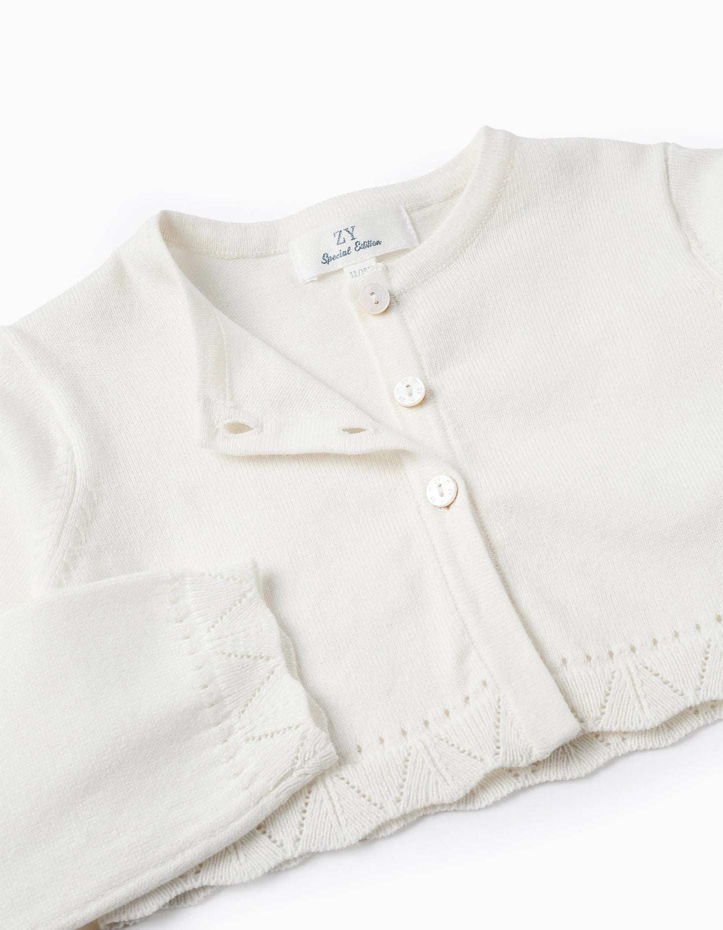 Cardigan with Openwork Details for Baby Girls, White