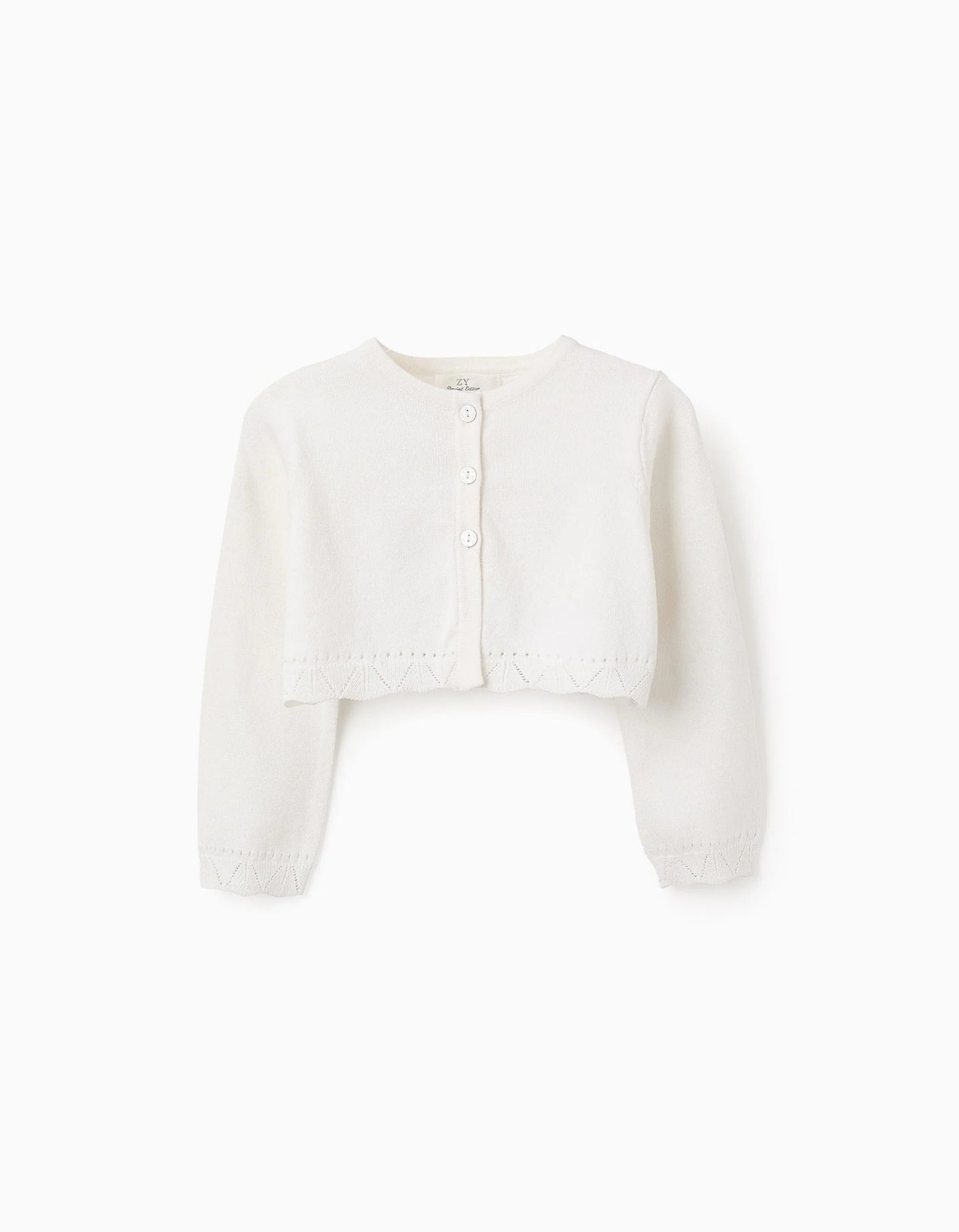 Cardigan with Openwork Details for Baby Girls, White