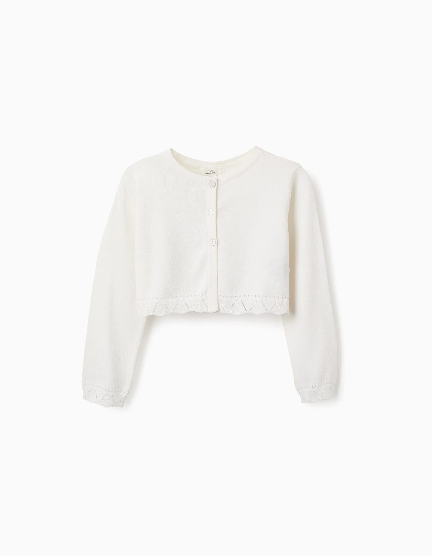 Bolero with Broderie Anglaise Details for Girls, White