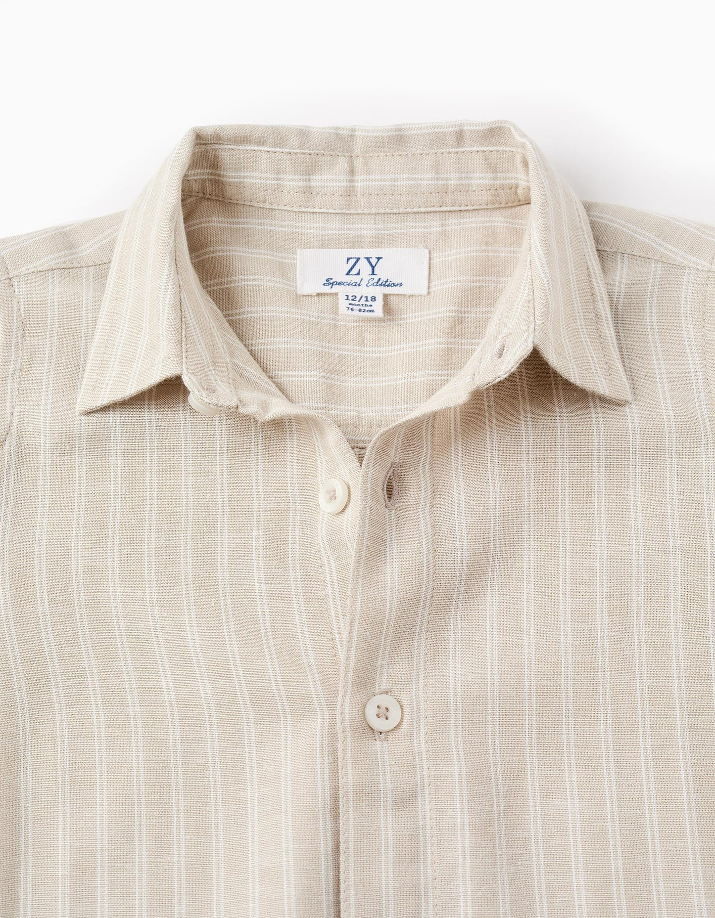 Short-sleeved Striped Shirt for Baby Boys, Beige/White