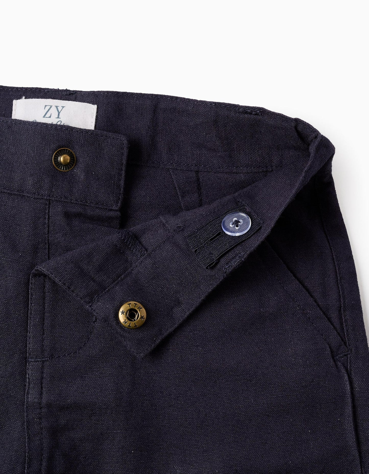 Cotton and Linen Chino Trousers for Baby Boys, Dark Blue