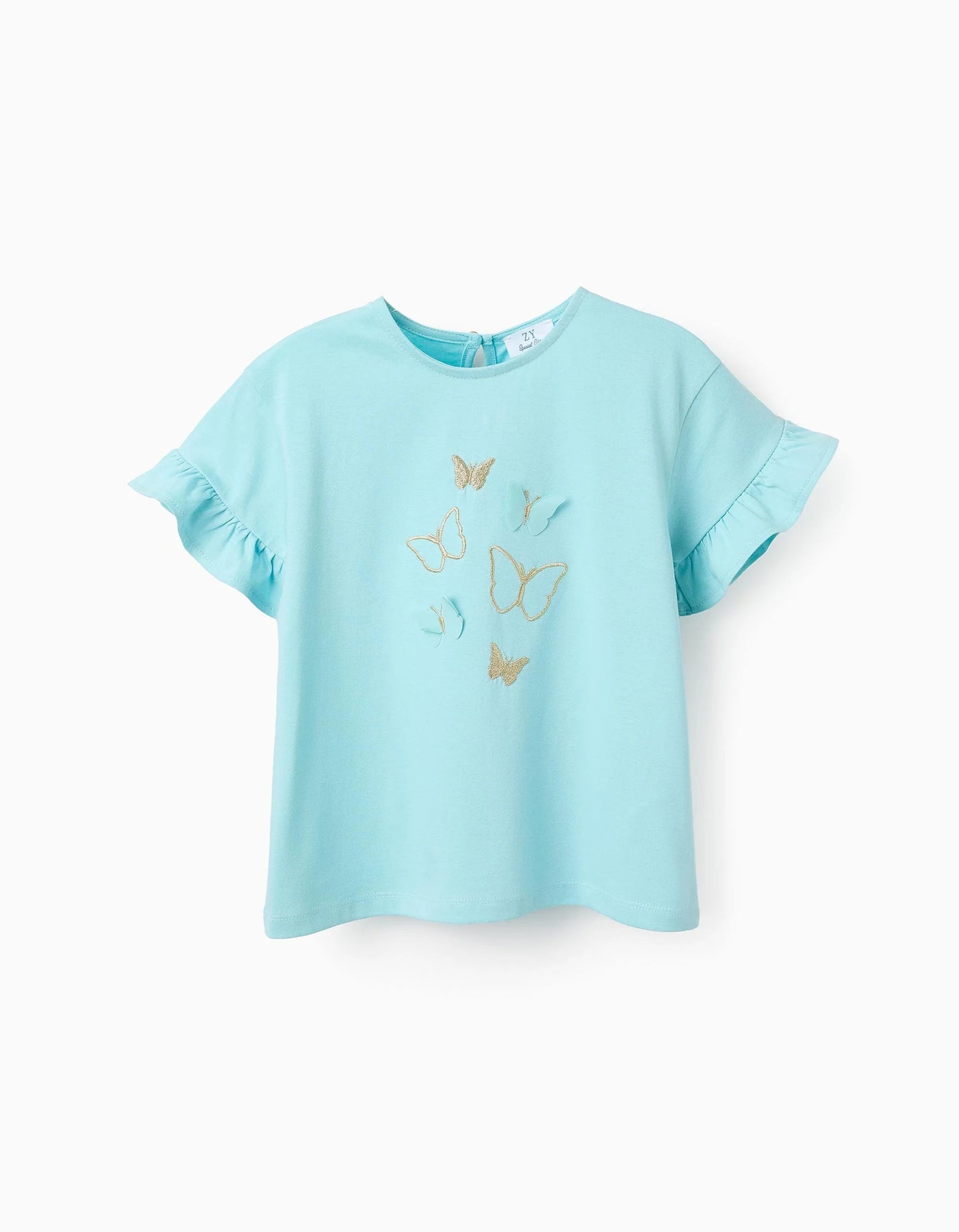 Cotton T-shirt with 3D Butterflies for Girls, Blue