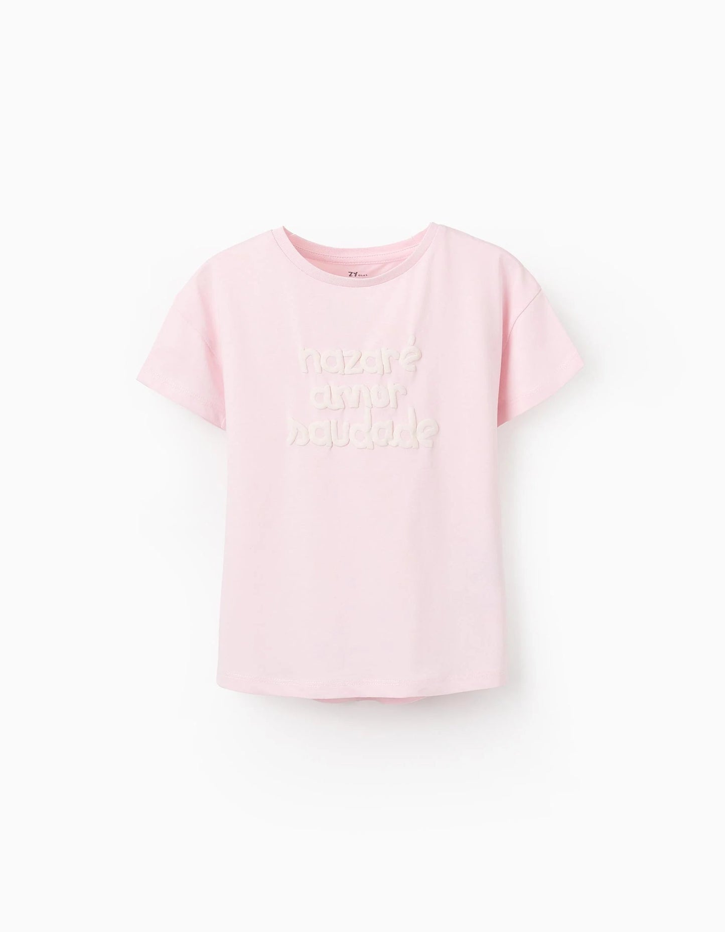 Cotton T-shirt for Girls 'Nazare, Love, Longing', Pink