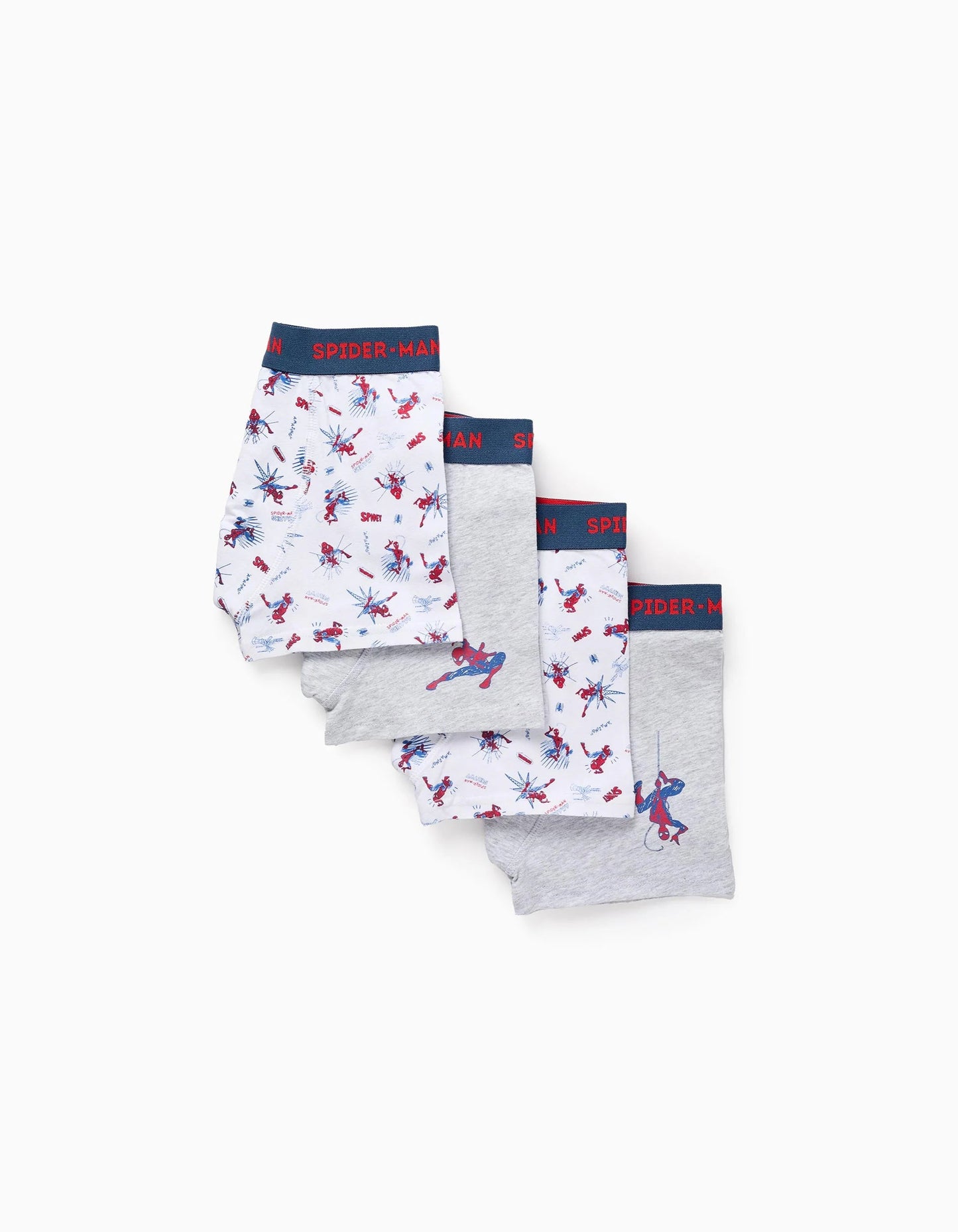 Pack of 4 Plain/Printed Boxer Shorts for Boys 'Spider-Man', Multicolour