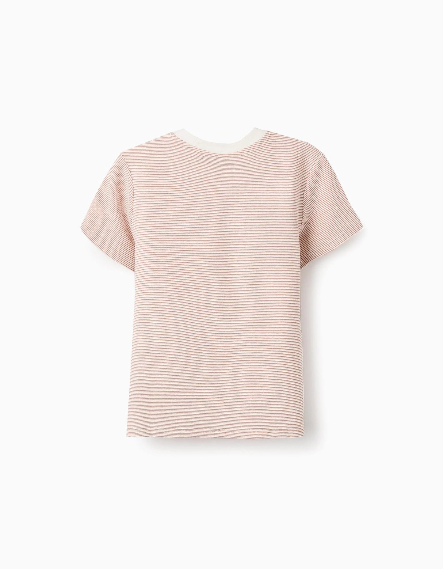 Striped T-shirt with Print for Boys, White/Brown