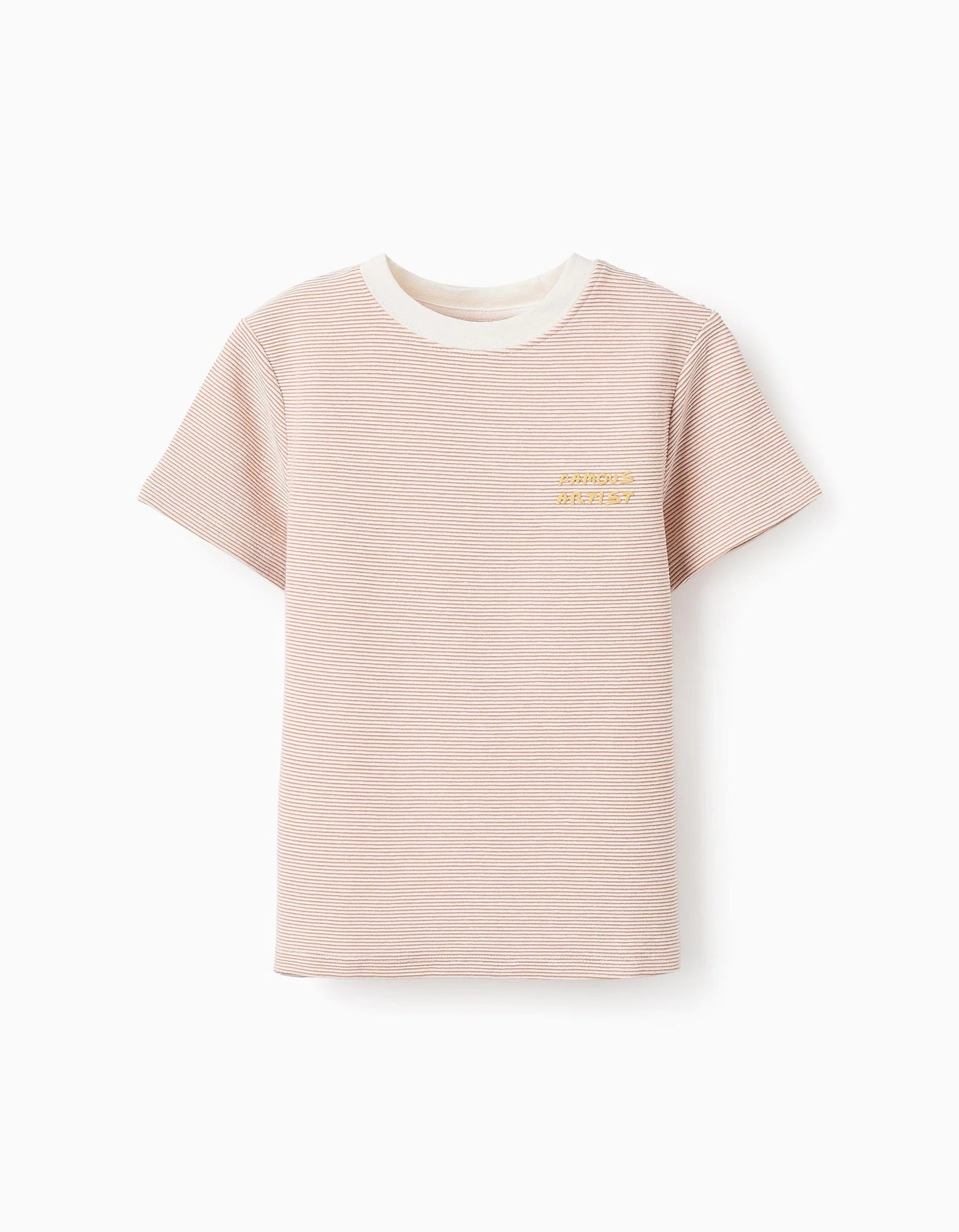 Striped T-shirt with Print for Boys, White/Brown
