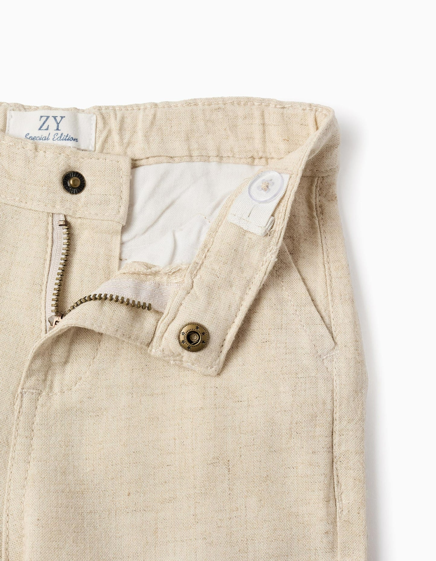 Linen Trousers for Baby Boys, Beige