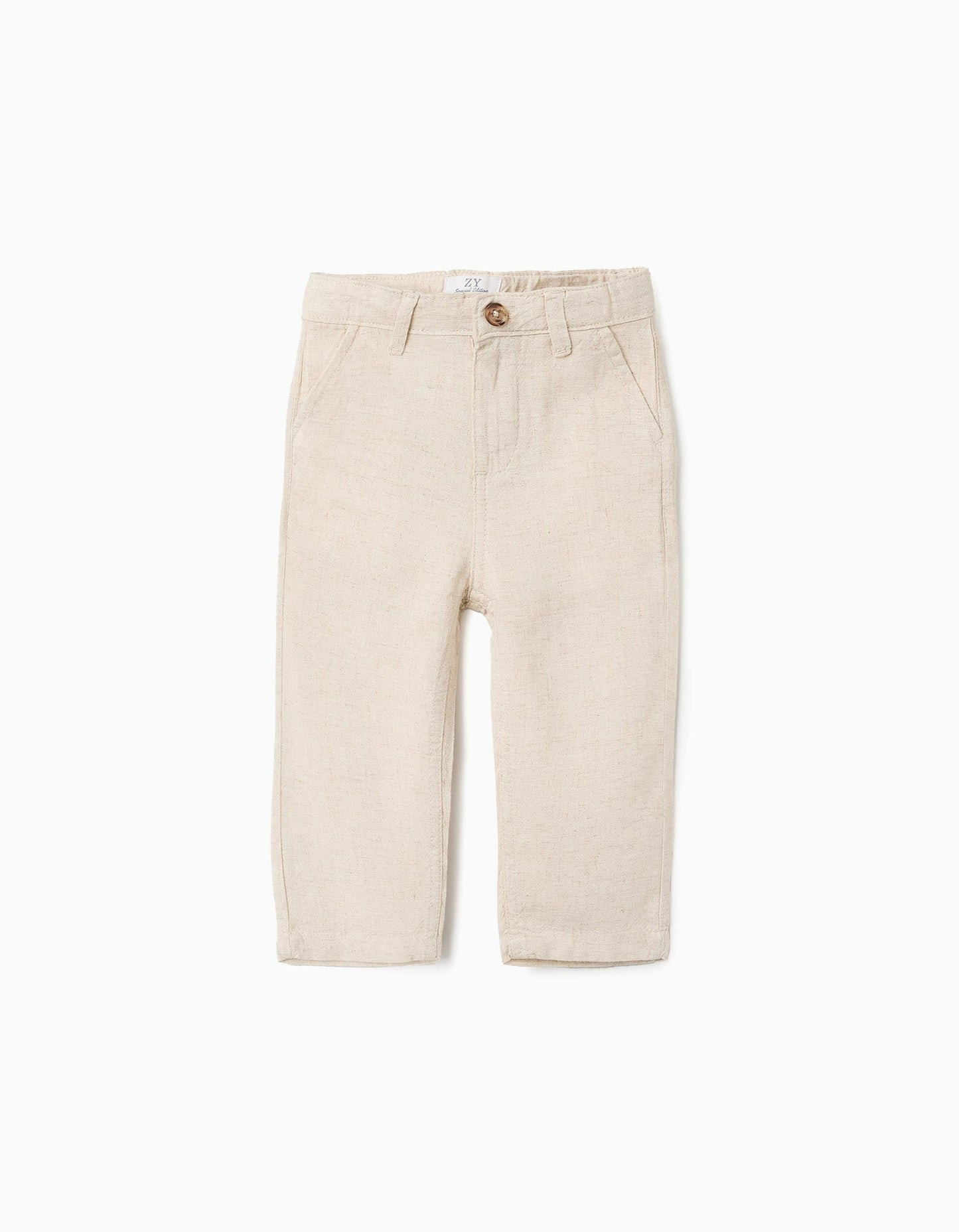 Linen Trousers for Baby Boys, Beige