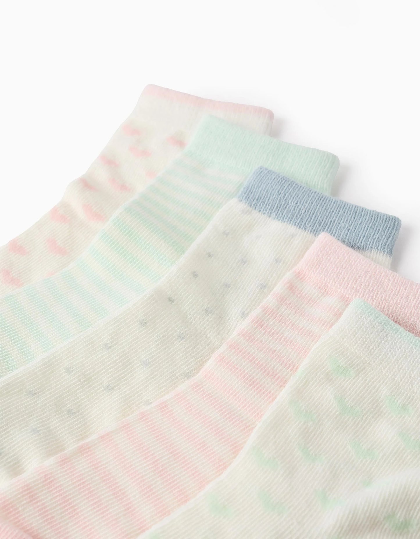 Pack of 5 Pairs of Socks for Girls 'Stripes, Hearts & Polka Dots', White