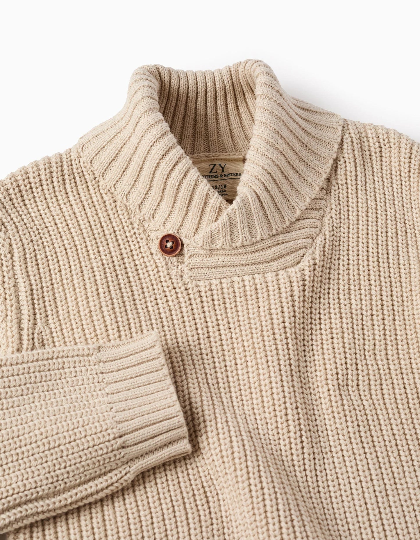 Knitted Jumper with Shawl Collar for Baby Boys 'B&S', Beige