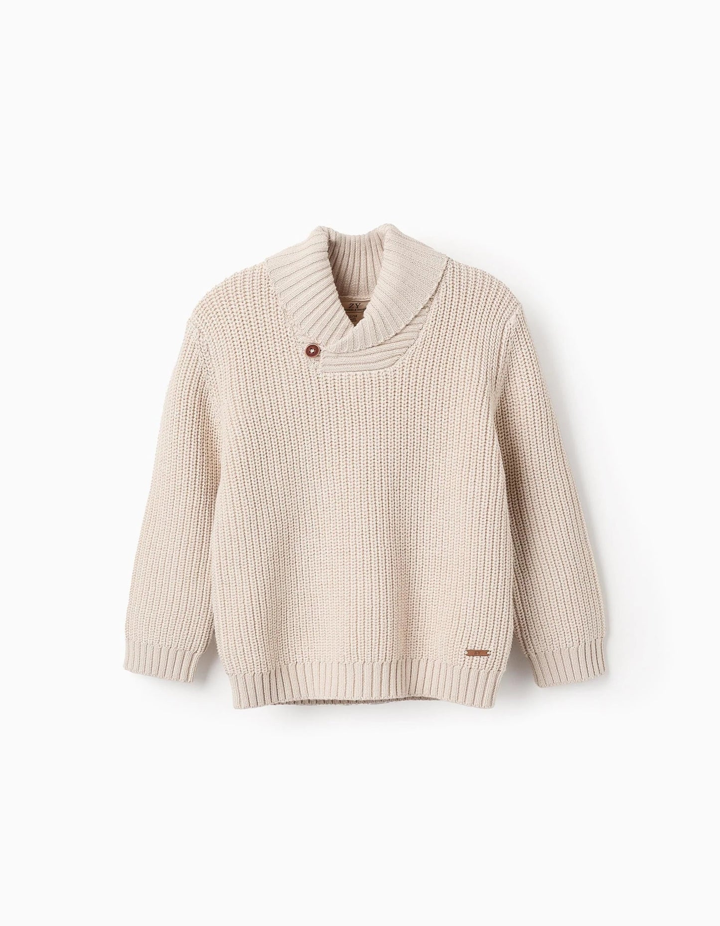 Knitted Jumper with Shawl Collar for Baby Boys 'B&S', Beige