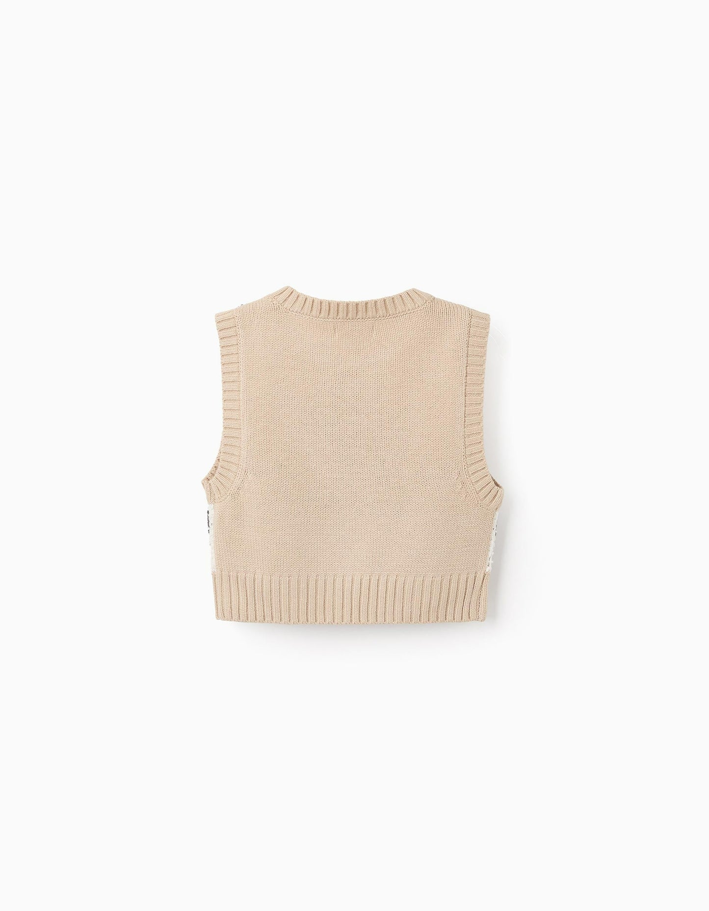 Knitted Gilet with Crochet for Girls, Beige/Grey