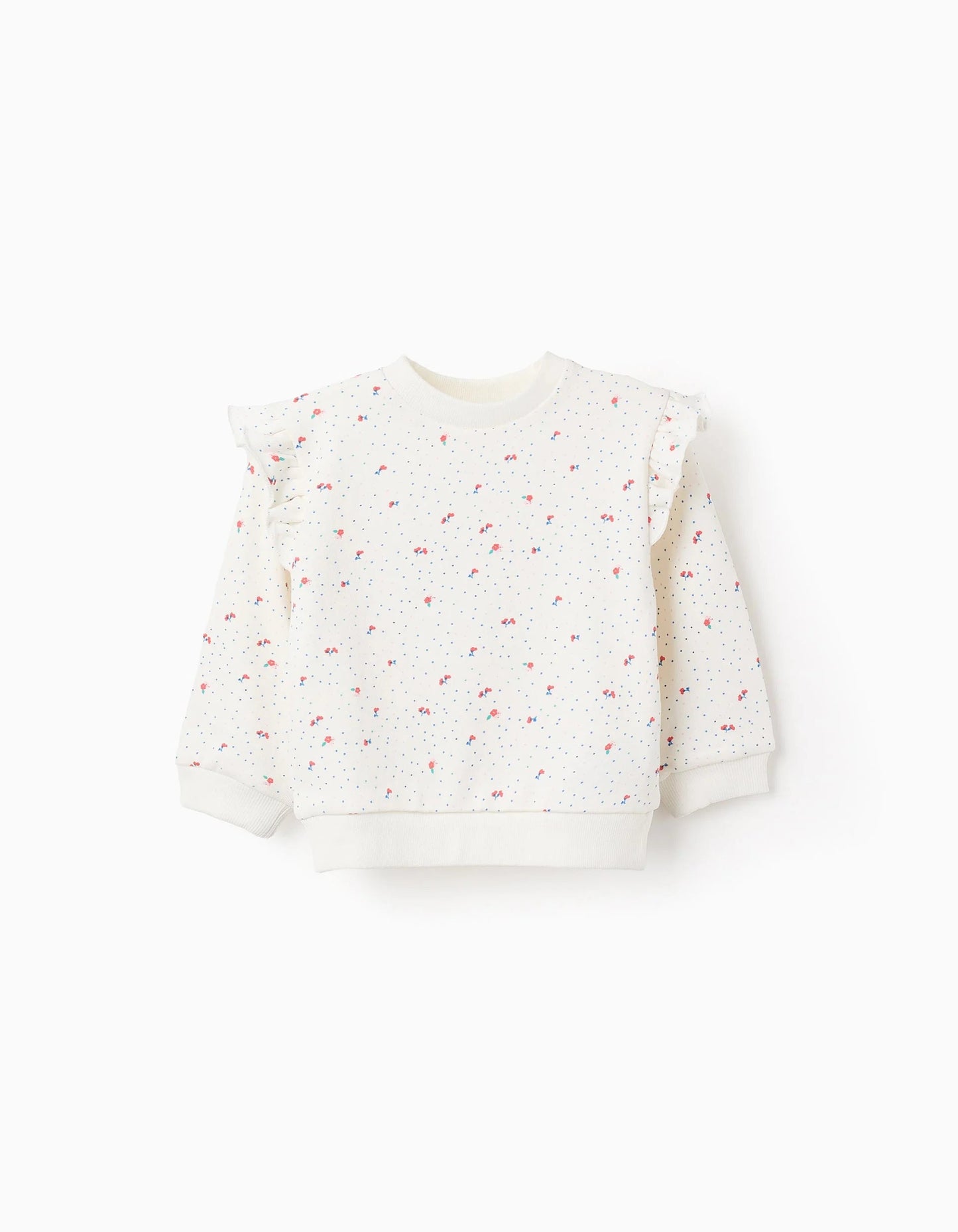 Sweatshirt with Motif and Ruffles for Baby Girls, White
