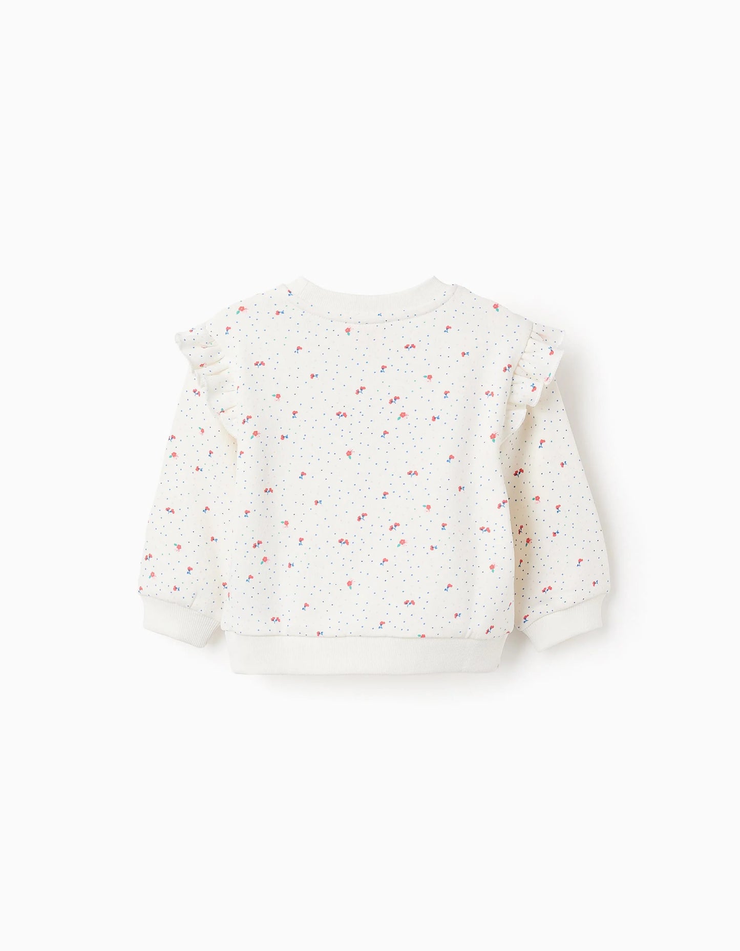 Sweatshirt with Motif and Ruffles for Baby Girls, White