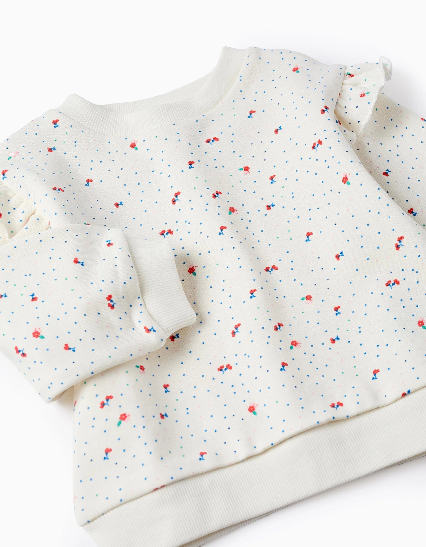 Sweatshirt with Motif and Ruffles for Baby Girls, White