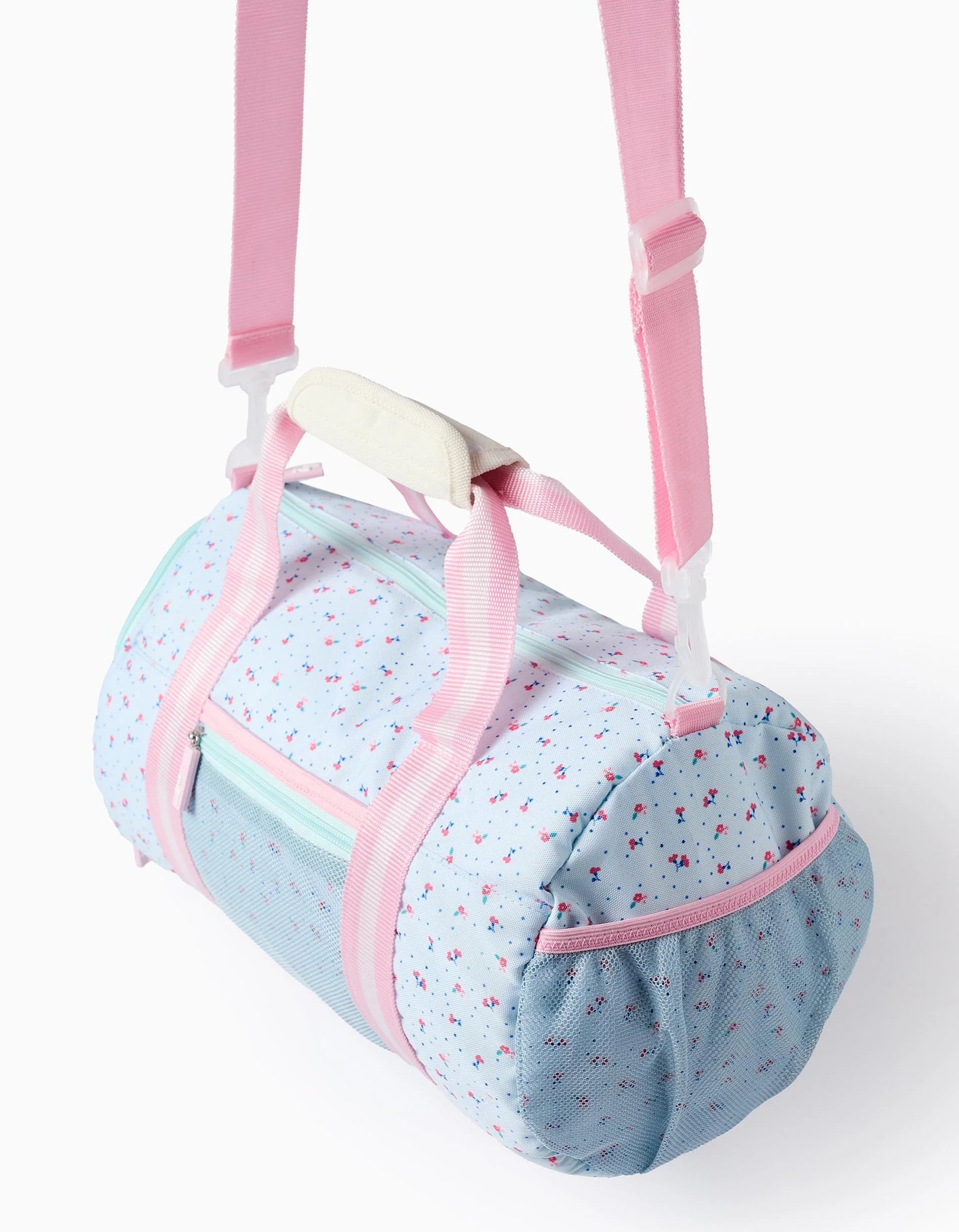 Floral Sports Bag for Girls, Light Blue/Pink