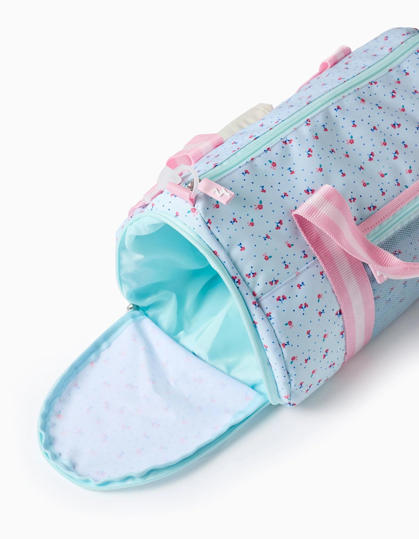 Floral Sports Bag for Girls, Light Blue/Pink