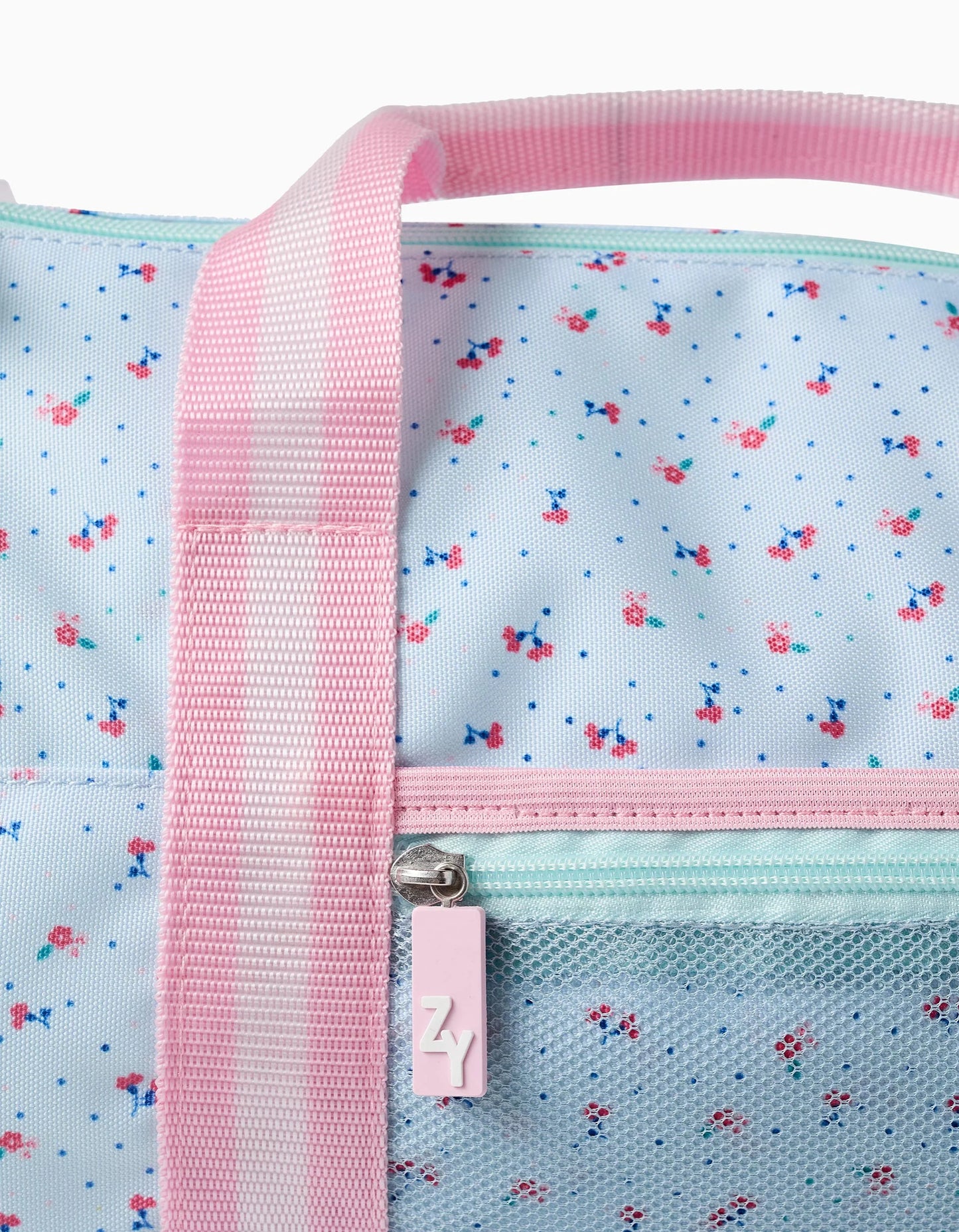 Floral Sports Bag for Girls, Light Blue/Pink