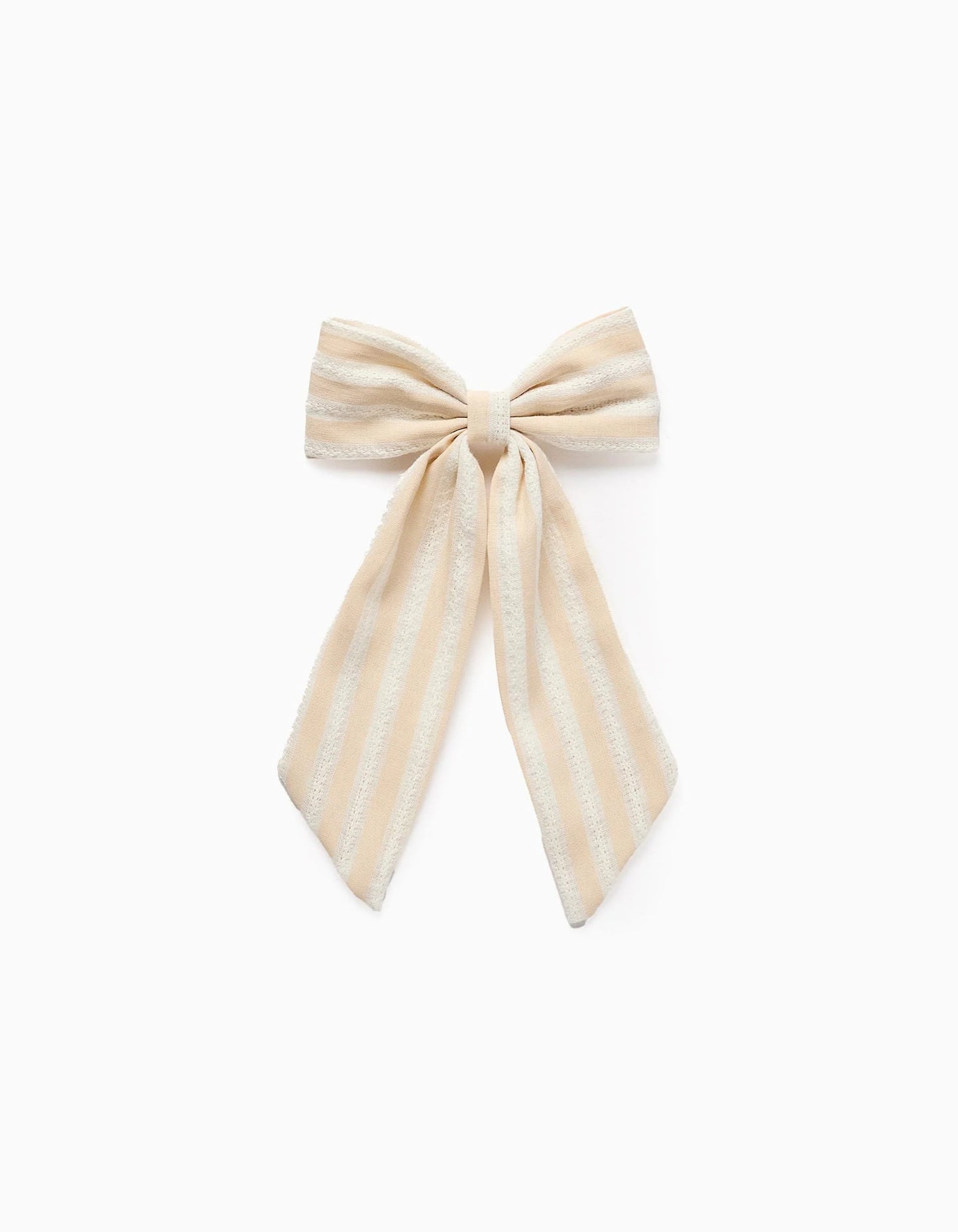 Hair Clip with Long Striped Bow for Baby Girls, White/Beige