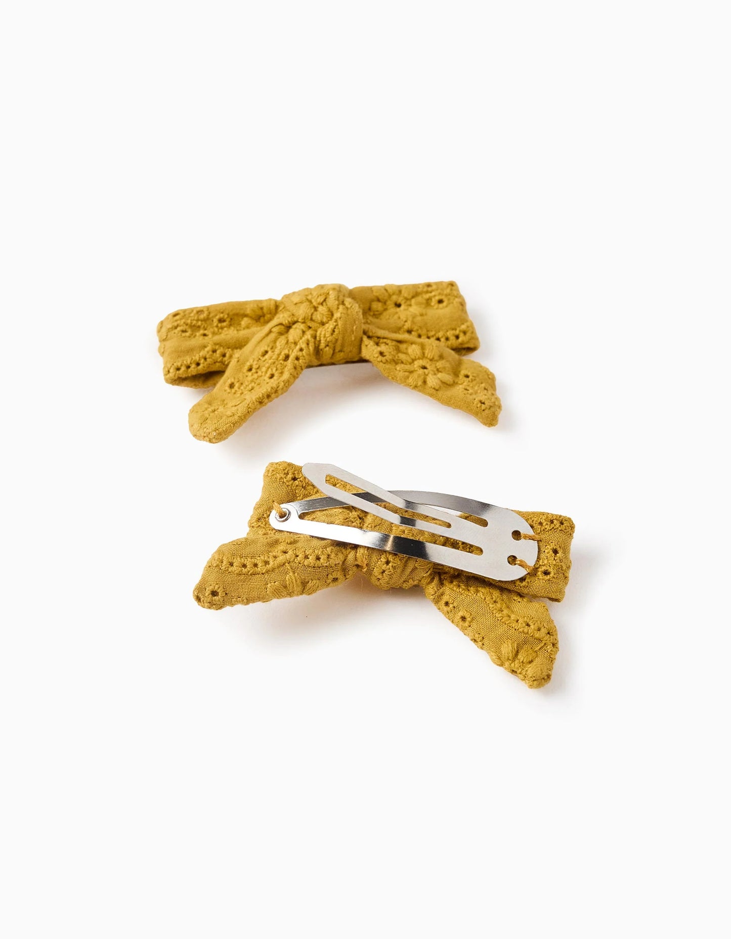 Pack of 2 Hair Clips with Broderie Anglaise Bows for Baby Girls, Yellow