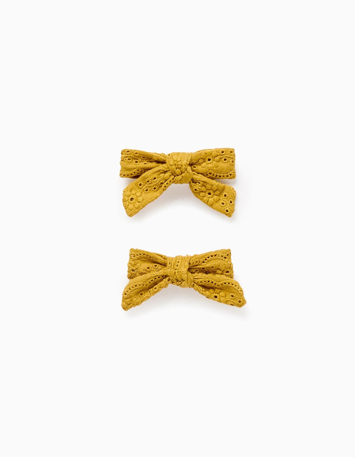 Pack of 2 Hair Clips with Broderie Anglaise Bows for Baby Girls, Yellow