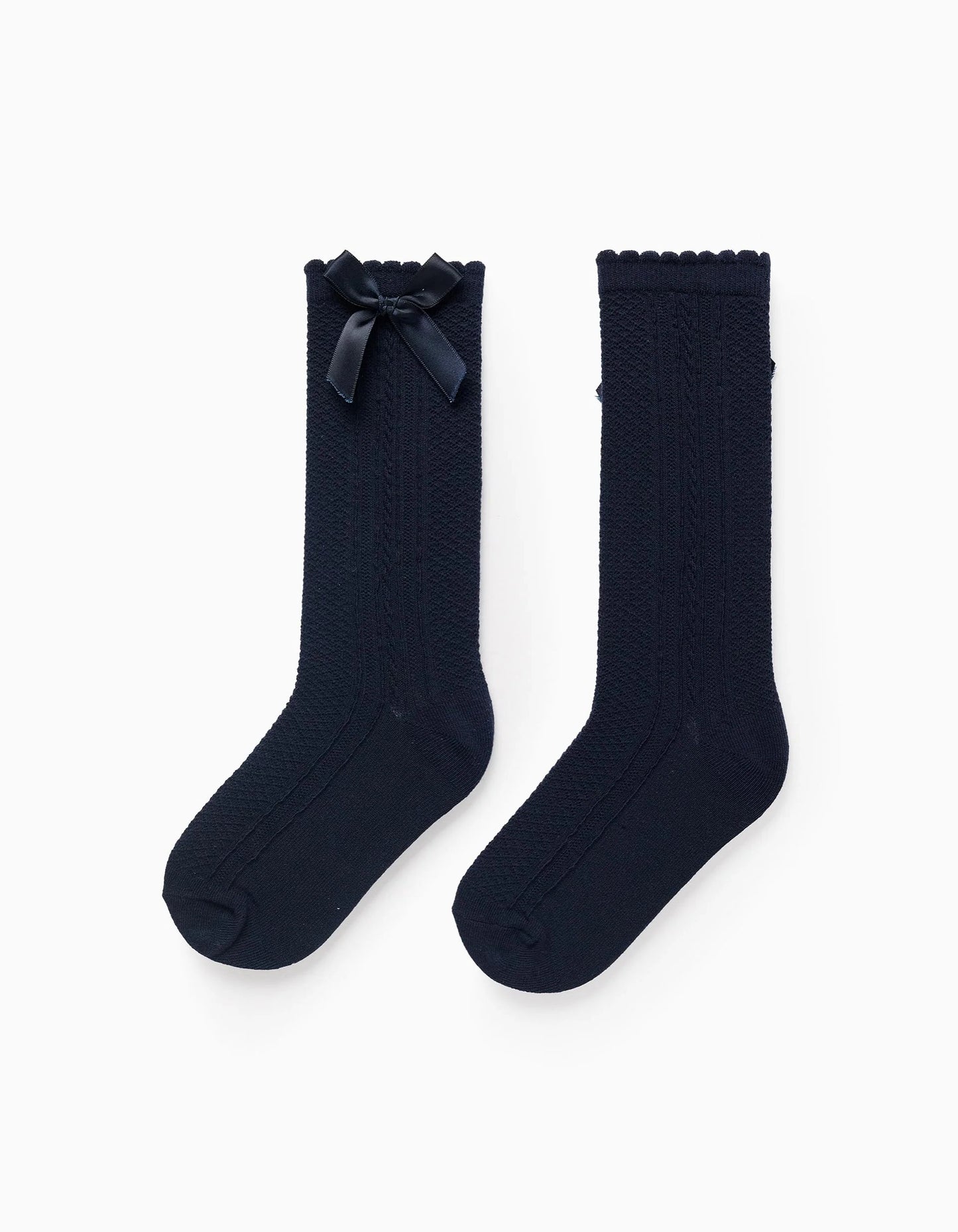 High Socks with Satin Bow for Girls, Dark Blue