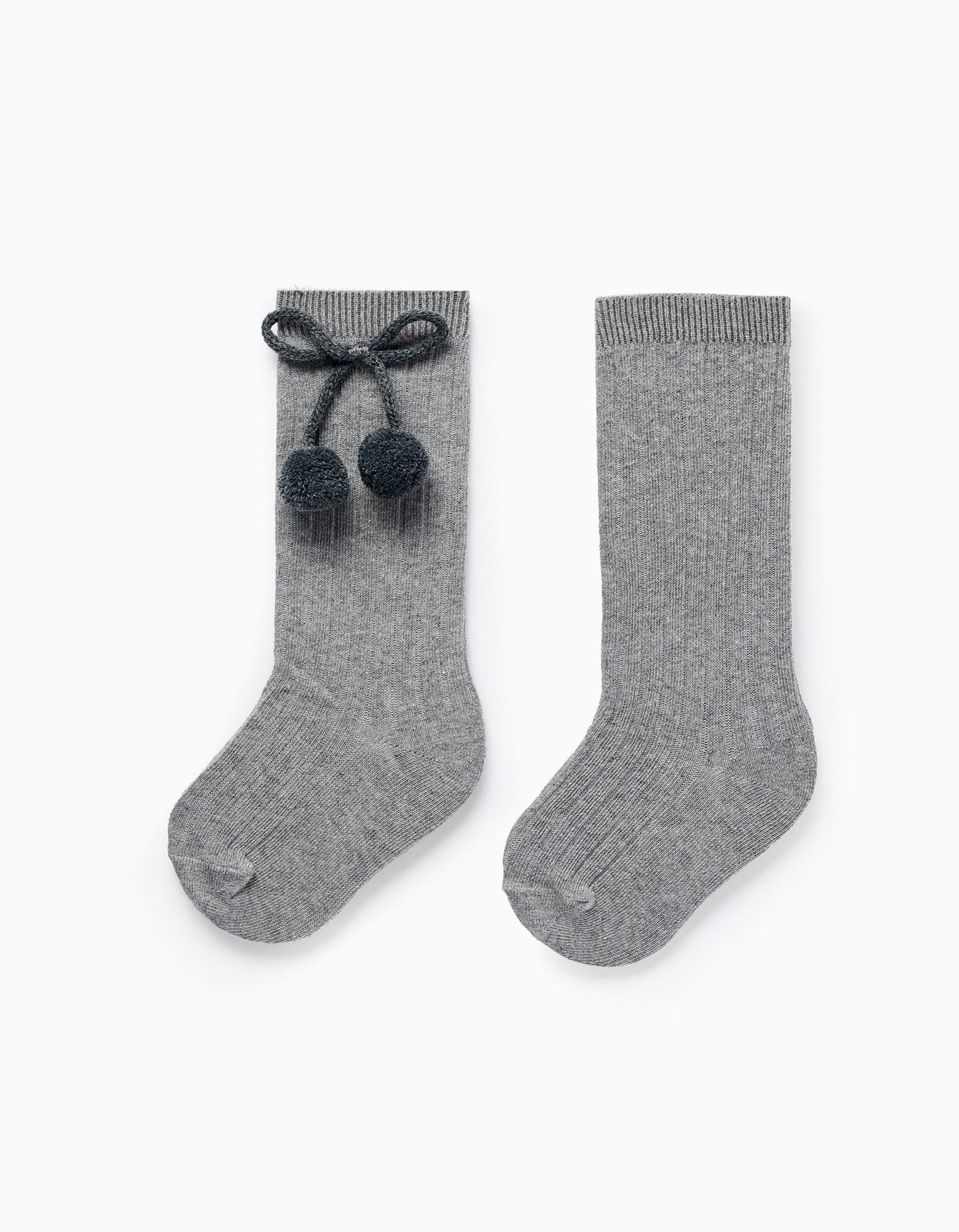 High Socks with Pompons for Baby Girls, Grey