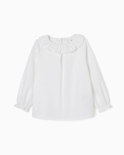 Cotton Twill Blouse for Girls, White