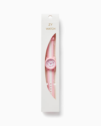 Striped Watch for Girls, Pink/White