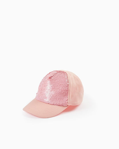 Cotton Cap with Sequins for Girls, Pink