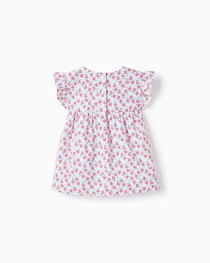 Floral Cotton Blouse for Baby Girls, White