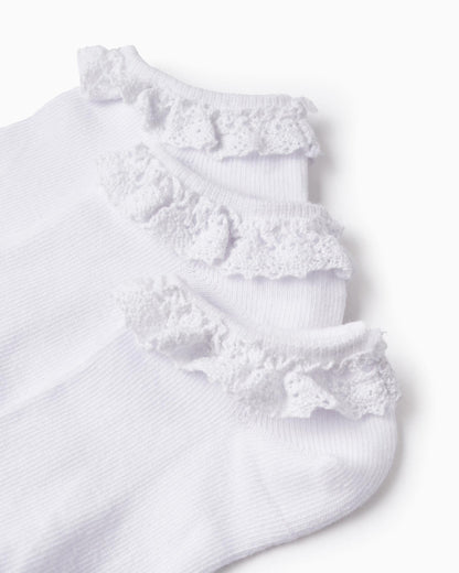 Pack of 3 Pairs of Socks with Lace for Girls, White