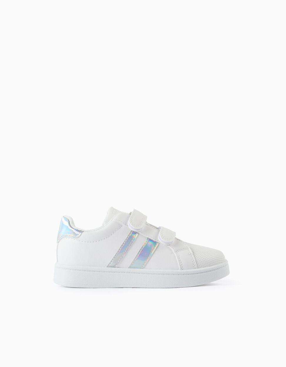 Trainers with Stripes for Girls, White/Iridescent