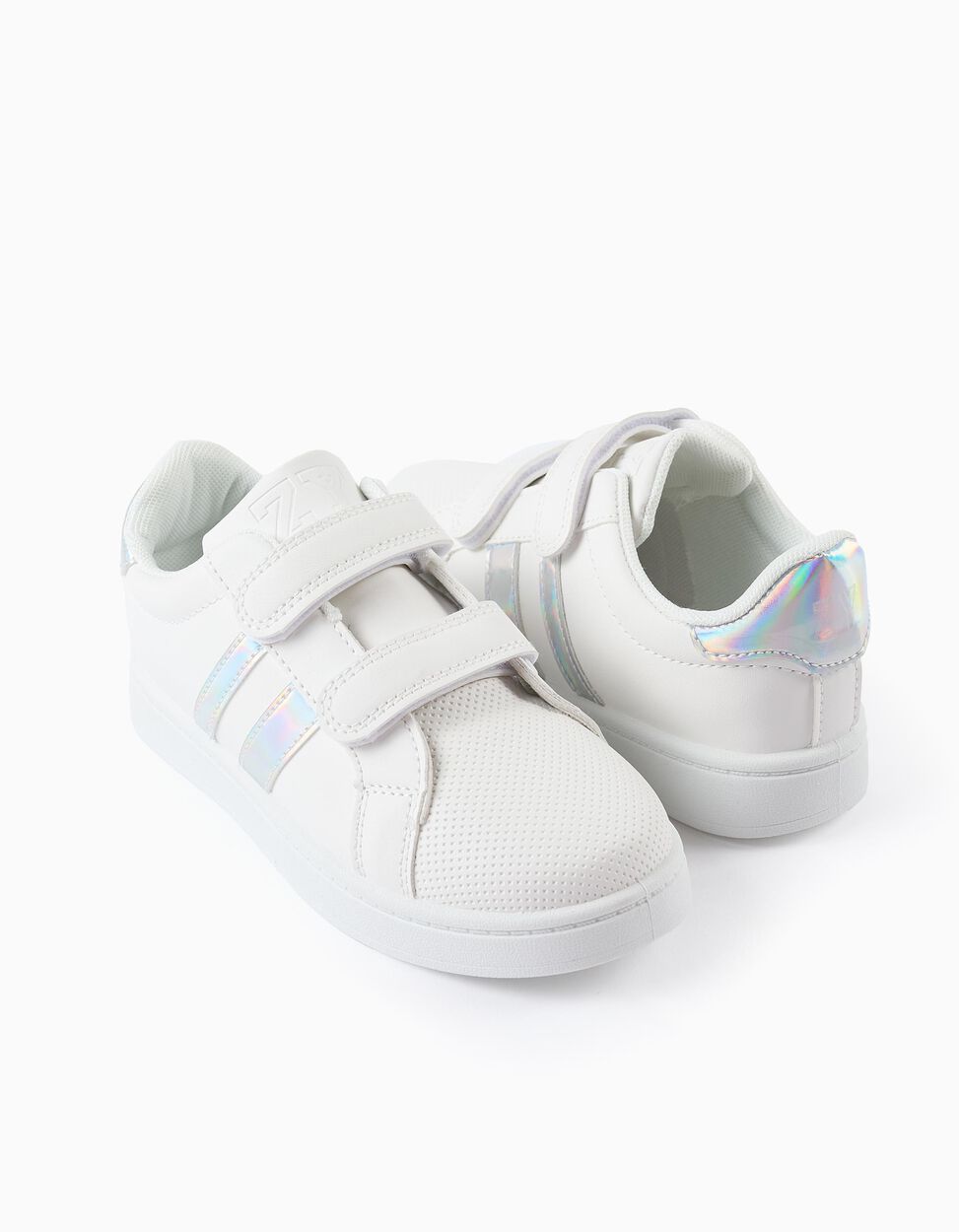 Trainers with Stripes for Girls, White/Iridescent