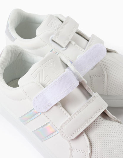 Trainers with Stripes for Girls, White/Iridescent