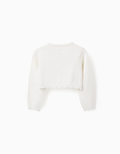 Cardigan with Openwork Details for Baby Girls, White