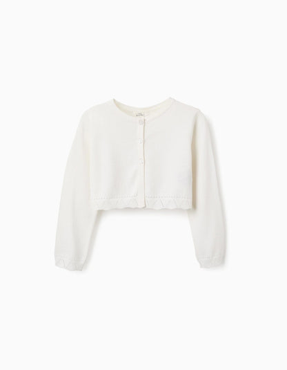 Bolero with Broderie Anglaise Details for Girls, White
