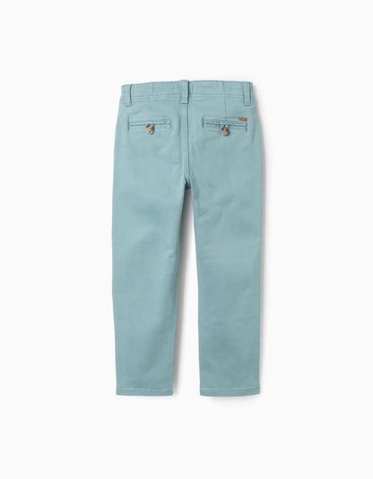 Slim Twill Chino Trousers for Boys, Aqua Green