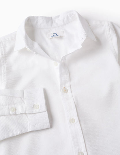 Cotton Textured Shirt for Boys, White