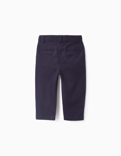 Cotton and Linen Chino Trousers for Baby Boys, Dark Blue