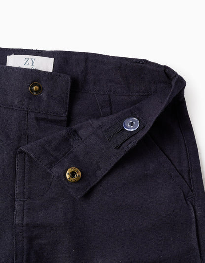 Cotton and Linen Chino Trousers for Baby Boys, Dark Blue
