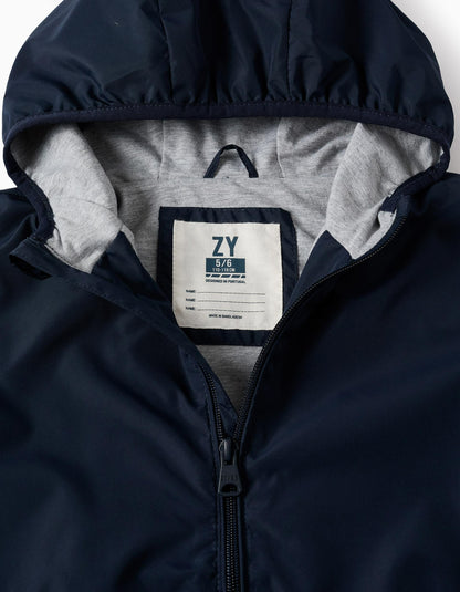 Hooded Windbreaker for Boys, Dark Blue/Grey