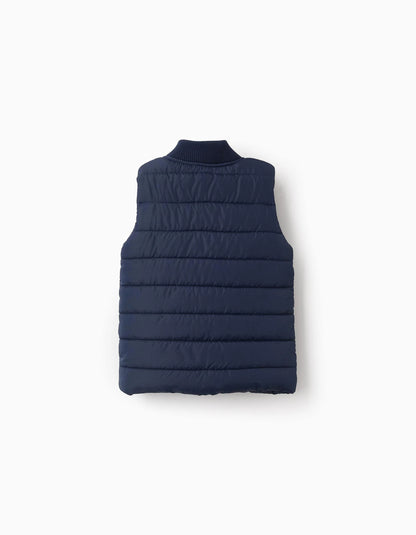 Padded Gilet with Ribbed Collar for Boys, Dark Blue