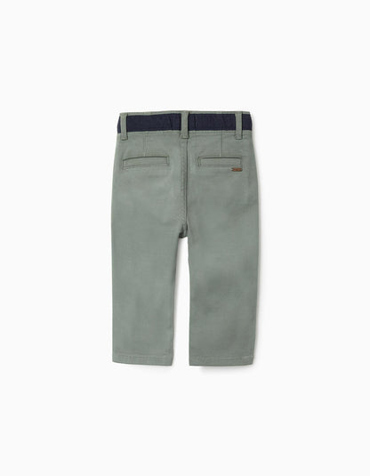 Chino Twill Trousers for Baby Boys 'Slim', Green/Dark Blue