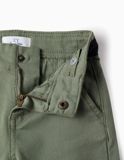 Chino Twill Trousers for Baby Boys 'Slim', Green/Dark Blue