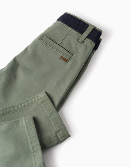 Chino Twill Trousers for Baby Boys 'Slim', Green/Dark Blue