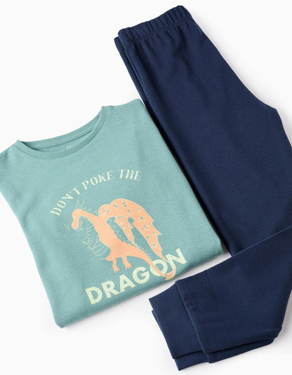 Glow in the Dark Pyjama in Cotton for Boys 'Dragon', Blue