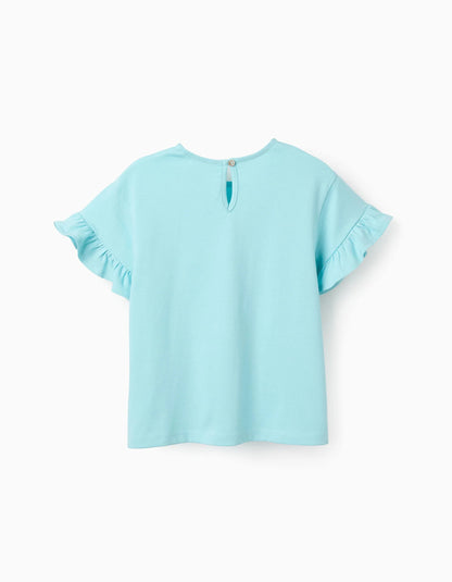 Cotton T-shirt with 3D Butterflies for Girls, Blue